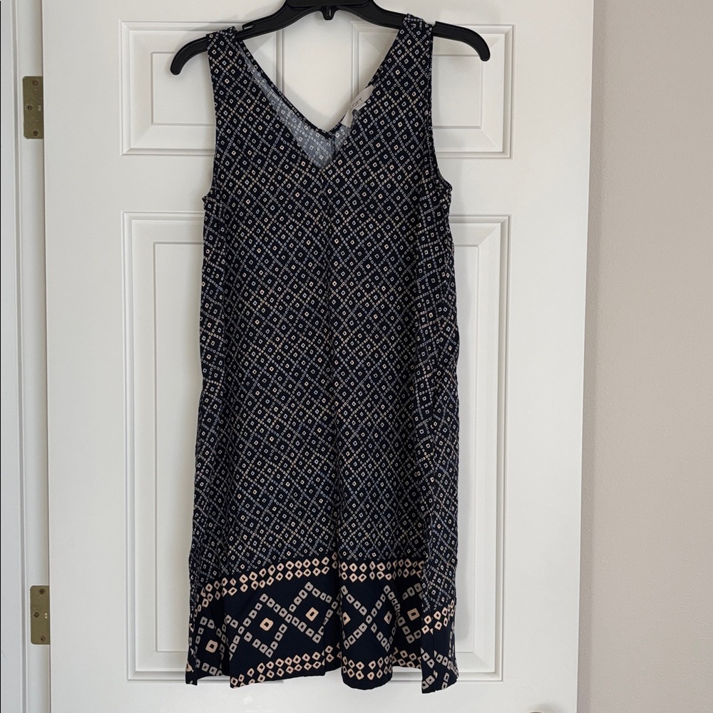 LOFT navy blue and cream Geometric Mini Dress size small